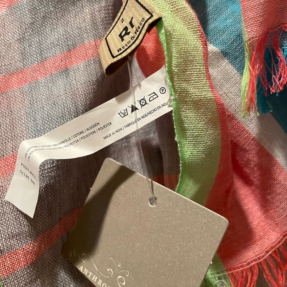 Anthropologie Large Colorful Cotton Lightweight Scarf NWT - Picture 2 of 5